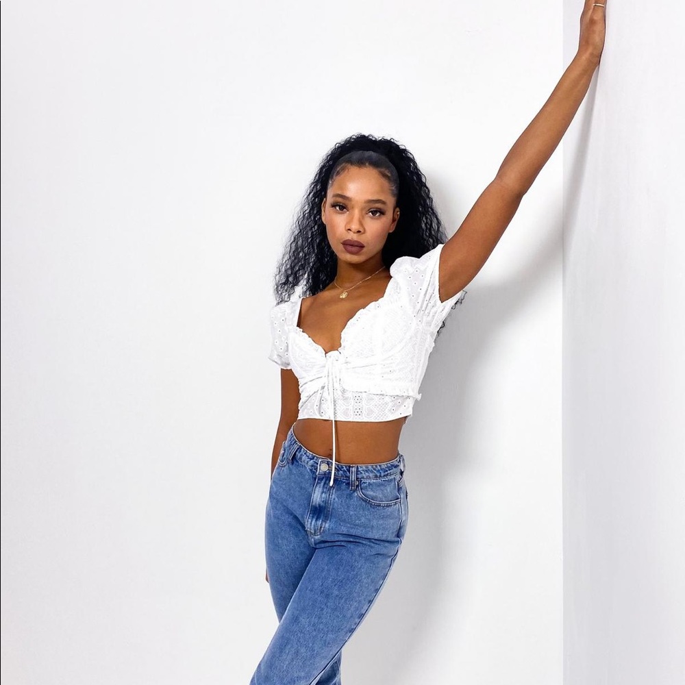 NWT Missguided White Broderie Milkmaid Crop Top